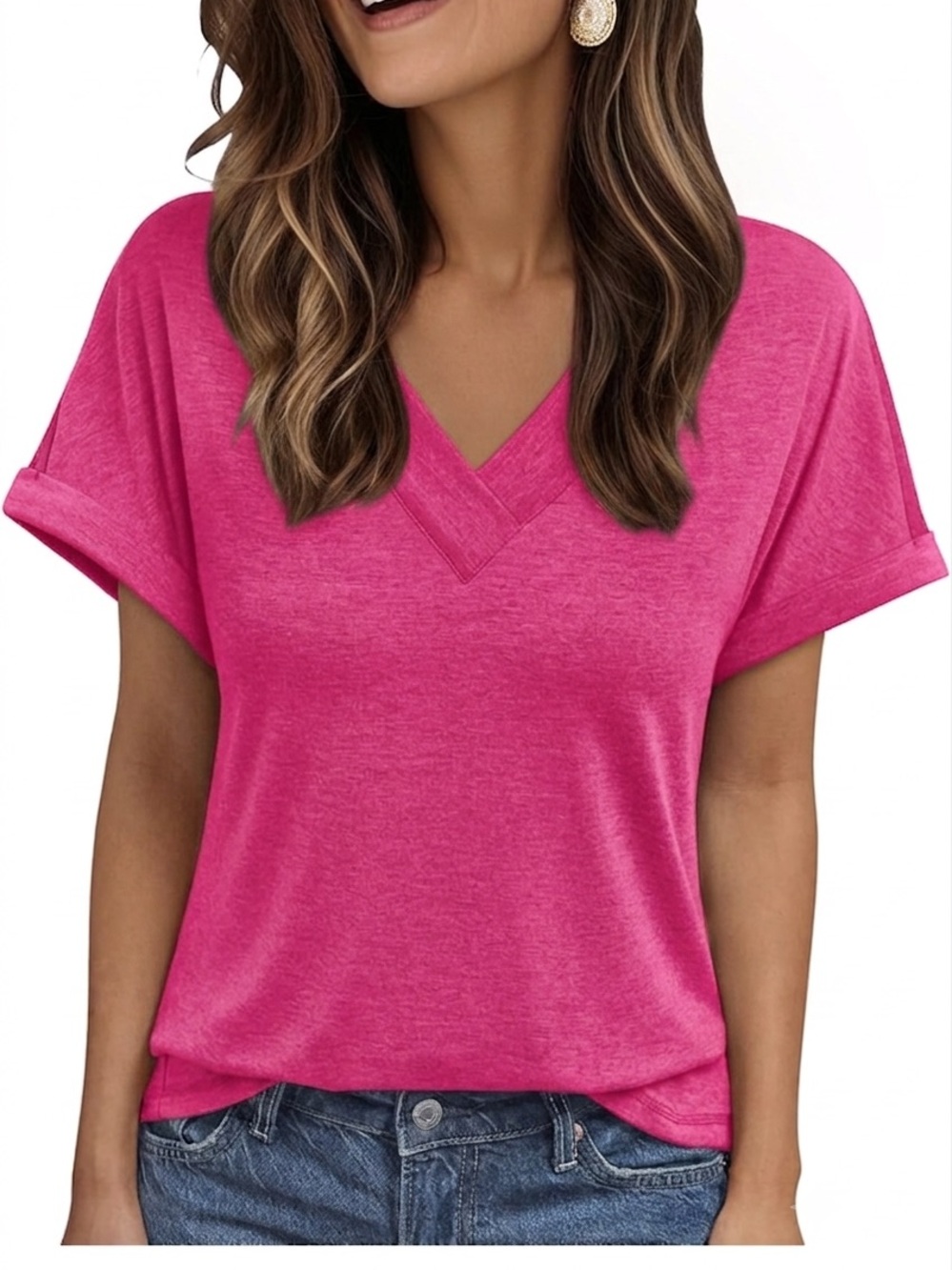 🎉 (Women’s XL) Automet Vibrant Hot Pink V-Neck Tee